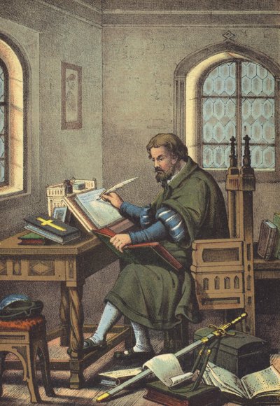 Luter przebrany za Junkera Jorga w przekładzie Wartburga Nowego Testamentu (chromolitho) autorstwa German School
