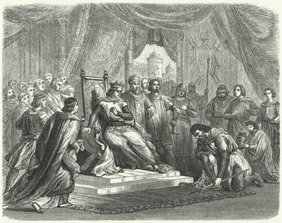 Malcolm IV ze Szkocji oddający hołd Henrykowi II Anglii w Chester autorstwa German School