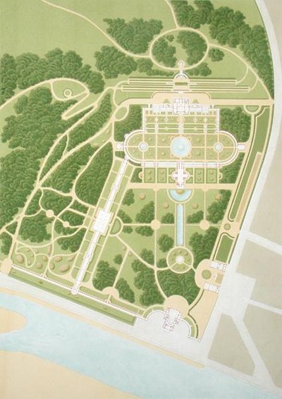 Plan domu i ogrodów króla Guillaume z Wirtembergii, opublikowany w 1860 r. autorstwa German School