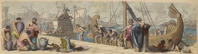 Handel morski w starożytnej Grecji (kolorowy grawerunek) autorstwa German School