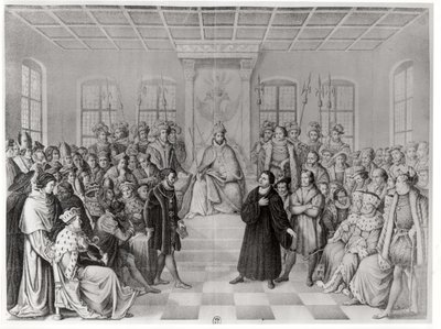 Marcin Luter przed Karolem V (1500-58) na sejmie w Wormacji, 16 kwietnia 1521, z „Historii Niemiec” autorstwa German School