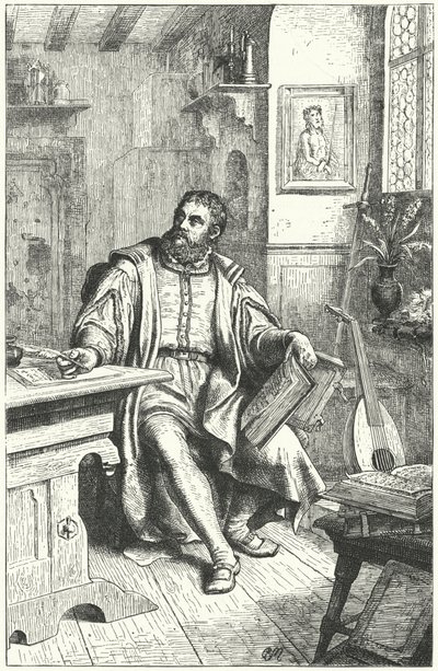 Marcin Luter tłumaczy Biblię na język niemiecki (grafika) autorstwa German School