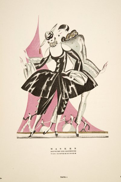 "Masken": zaprojektowany i narysowany przez Offterdingera, od Styl, pub.1922 (druk pochoir) autorstwa German School