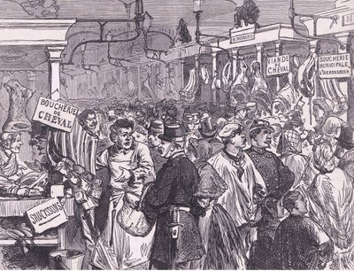 Targ mięsny w Paryżu, Cassells History of the War between France and Germany, wydany przez Cassell and Company Limited, c.1890 (lito) autorstwa German School