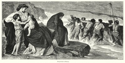 Pożegnanie Medei: scena ze starożytnej greckiej tragedii Eurypidesa Medea, oparta na legendzie o Medei i Jazonie (lito) autorstwa German School