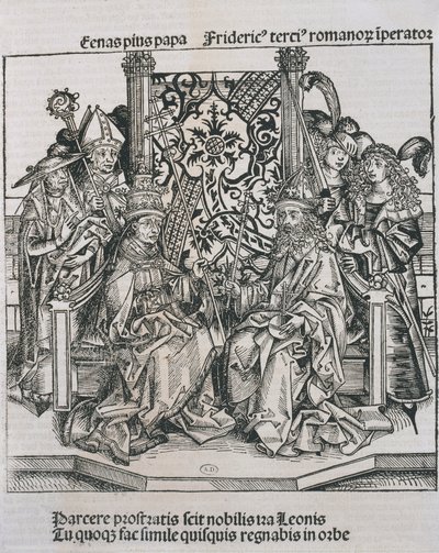 Spotkanie papieża Piusa II z cesarzem niemieckim Fryderykiem III (rycina) autorstwa German School
