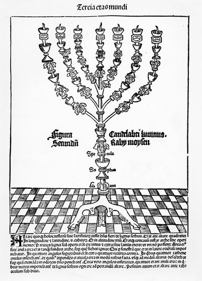 Menora, z Liber Chronicarum Hartmanna Schedla, wydana w Norymberdze, 1493 autorstwa German School