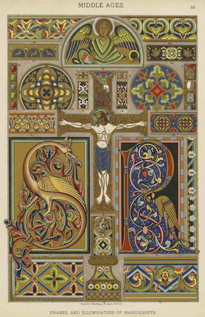 Średniowiecze, emalia i iluminacja rękopisów (litografia kolorowa) autorstwa German School