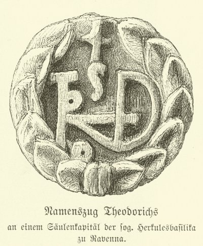 Monogram Teoderyka Wielkiego, króla Ostrogotów (rycina) autorstwa German School