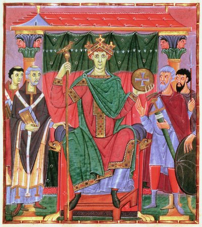 Pani Cim.4453 f.42r Intronizowany cesarz rzymski Otton III (980-1002), c.998 autorstwa German School