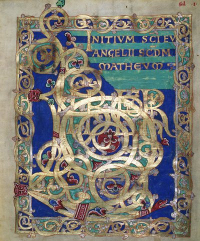 Pani Czart. 1207 IV, fol.13 v Zdobiony incipit Ewangelii św. Mateusza, z Ewangeliarium katedry płockiej, ok.1075 autorstwa German School
