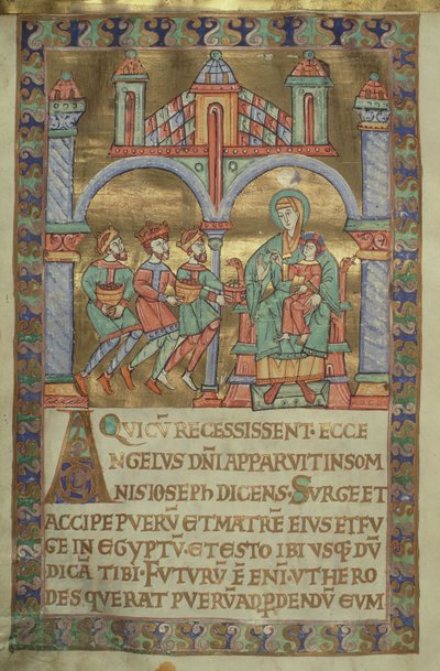 Pani Czart. 1207, IV, fol.V v. Adoracja Trzech Króli, z Ewangeliarza katedry płockiej, ok.1075 autorstwa German School