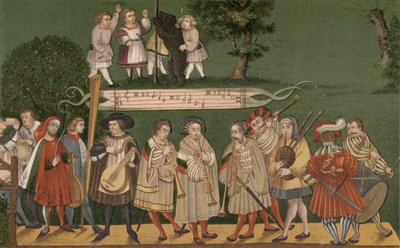 Muzycy z Augsburga, Niemcy, grający dla tancerzy Geschlechtertanz, 1520 autorstwa German School