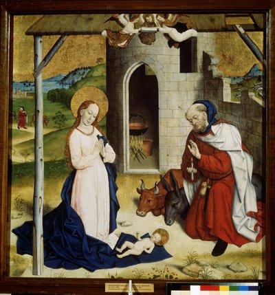 "Nativite" (Adoracja Dzieciątka Jezus) Temper ze szkoły niemieckiej. 1470-1480 Muzeum Puszkina, Moskwa autorstwa German School