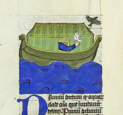 Noe wypuszcza gołębicę i kruka, De Rerum Natura - Rabanus Maurus, ok. 1425 (gwasz na welinie) autorstwa German School