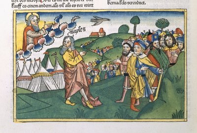 Liczb 1 1-20 Przygotowanie do podróży z Góry Synaj, z Biblii Norymberskiej (Biblia Sacra Germanaica) (kolorowy drzeworyt) autorstwa German School