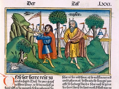 Liczby 2 Zadania obozowe Izraelitów z Biblii Norymberskiej (Biblia Sacra Germanaica) (kolorowy drzeworyt) autorstwa German School