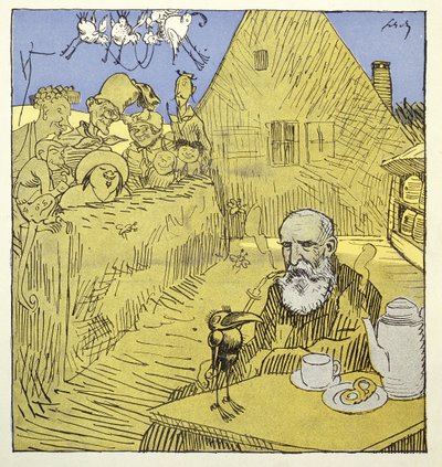 Nekrologowy portret Wilhelma Buscha (1832-1908) z magazynu Simplicissimus w styczniu 1908 r. autorstwa German School