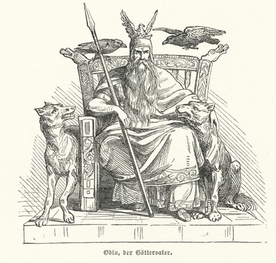 Odyn , bóg mitologii nordyckiej (grawerowanie) autorstwa German School