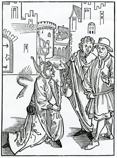Of the contempt and dispysynge of pouertye, ilustracja z angielskiego tłumaczenia "The Ship of Fools" Alexandra Barclaya, z wydania opublikowanego w 1874 r. autorstwa German School