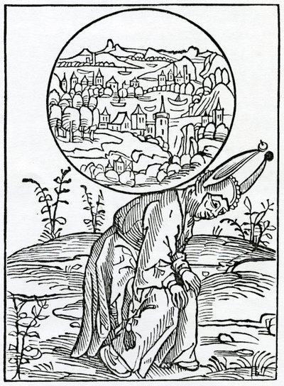 O przesadnie wielkim i wymagalnym kuryozycie ludzi, ilustracja z angielskiego przekładu „Statek głupców” Aleksandra Barclay