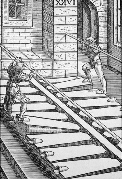 Miechy i dmuchawy organowe w katedrze w Halberstadt, z "Praetorious Syntagma Musicum", wyd. 1619 (rycina) autorstwa German School