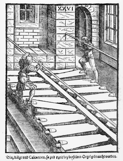 Miechy i Dmuchawy Organowe w katedrze w Halberstadt, z Praetorius Syntagma Musicum, wyd. w 1619 autorstwa German School