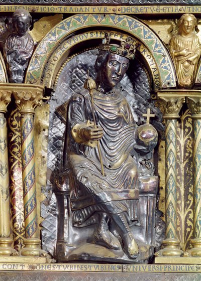 Otto II (955-83), cesarz rzymski, fragment ze świątyni cesarza Karola Wielkiego (742-814), 1215 (złota i emalia champleve) autorstwa German School