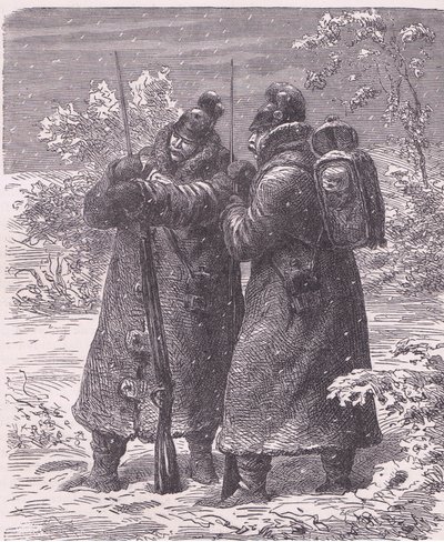 Placówka w śniegu, Cassells History of the War between France and Germany wydana przez Cassell and Company Limited, c.1890 (lito) autorstwa German School