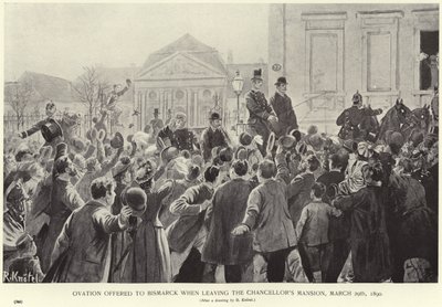 Owacje ofiarowane Otto von Bismarckowi po opuszczeniu rezydencji kanclerza autorstwa German School