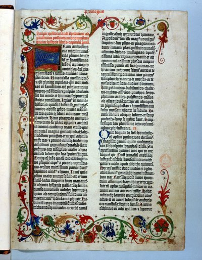 Strona z Biblii Gutenberga, Moguncja, ok. 1455 autorstwa German School