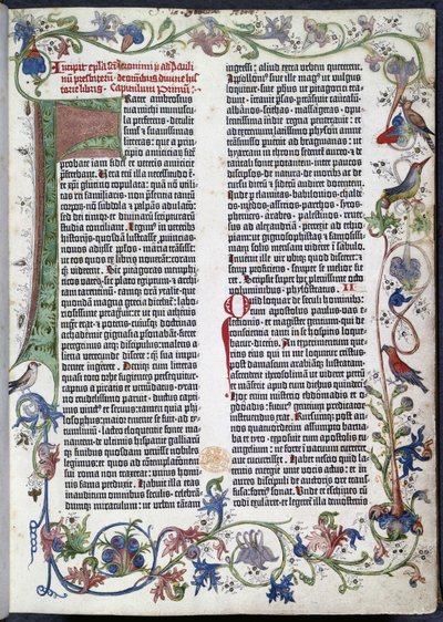 Strona z Biblii Gutenberga, z iluminacją Erfurtu autorstwa German School