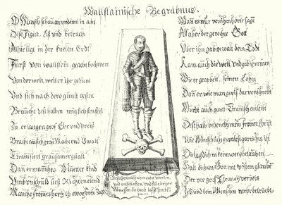 Broszura wydana ku pamięci zamordowanego czeskiego dowódcy wojskowego Albrechta von Wallensteina (rycina) autorstwa German School