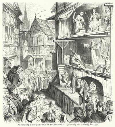 Przedstawienie sztuki pasyjnej w średniowieczu (grafika) autorstwa German School