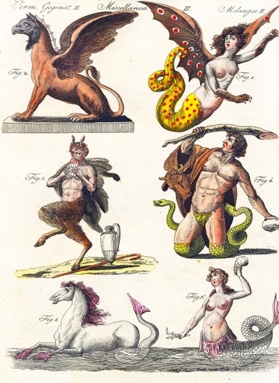 Tablica przedstawiająca różne mieszańce mitologiczne, 1830 autorstwa German School