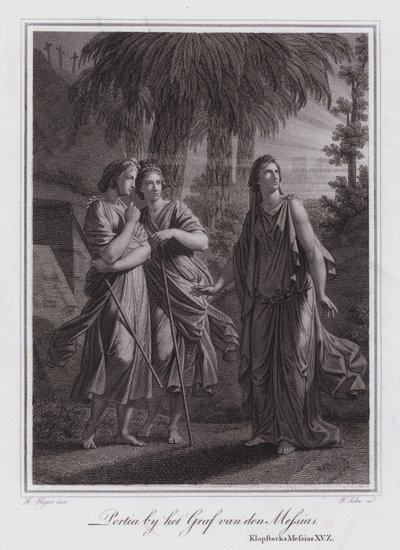 Portia przy grobie Chrystusa (rycina) autorstwa German School