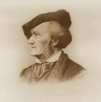 Portret Richarda Wagnera (1813-83) niemieckiego kompozytora, ryty przez Roberta Reyhera (1838-77) (patrz także 93368) autorstwa German School