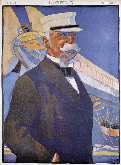 Portret Zeppelina przed sterowcem - w „Jugend” autorstwa German School