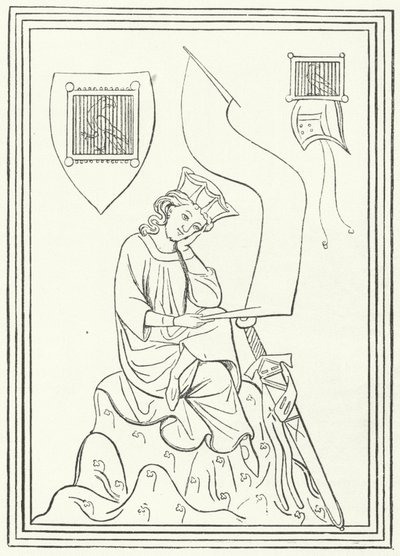 Portret średnio-wysoko-niemieckiego poety lirycznego Walthera von der Vogelweide z Codex Manesse (rycina) autorstwa German School