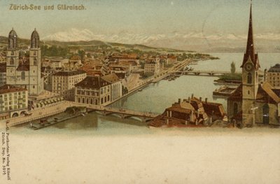 Pocztówka przedstawiająca ogólny widok miasta Zurych autorstwa German School