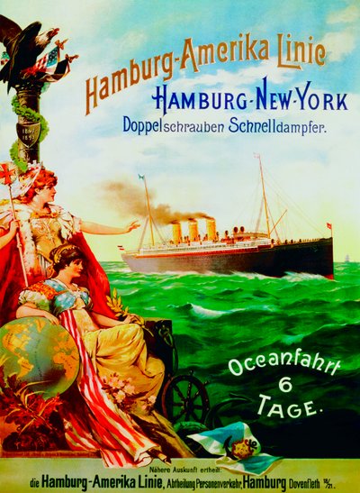 Plakat reklamujący linię Hamburg American Line, 1897 autorstwa German School