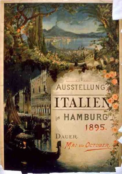 Plakat reklamujący „Włoską wystawę w Hamburgu”, maj-październik 1895 (kolor lito) autorstwa German School