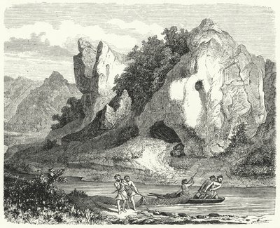 Prehistoryczni mężczyźni łowiący sieciami (rycina) autorstwa German School