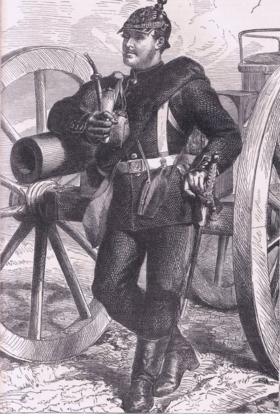Artylerzysta pruski, Cassells History of the War between France and Germany wydany przez Cassell and Company Limited, c.1890 (lito) autorstwa German School