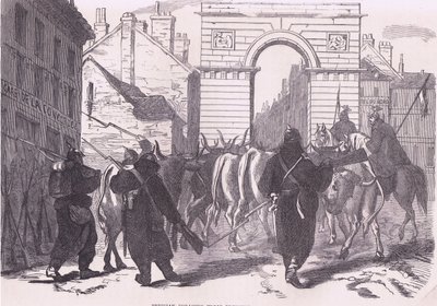 Pruskie wojska żerujące przywożące bydło, Cassells History of the War between France and Germany, opublikowane przez Cassell and Company Limited, c.1890 (litografia) autorstwa German School