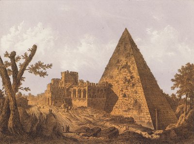 Piramida Cestiusza, Rzym (kolorowa litografia) autorstwa German School