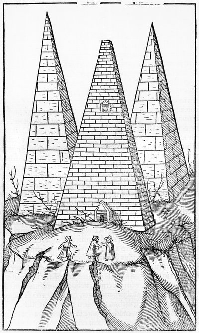 Piramidy Egiptu, ilustracja z Cosmographie Universelle autorstwa Sebastiena Munstera (1488-1552) Bazylea, opublikowana 1554 autorstwa German School