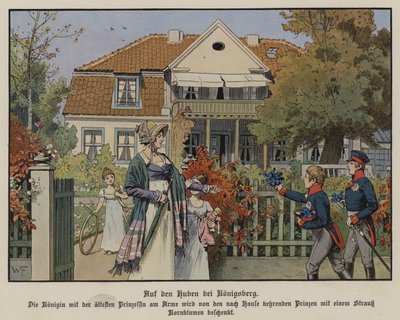 Królowa Ludwika Pruska i jej dzieci w Królewcu, Prusy Wschodnie (kolor lito) autorstwa German School