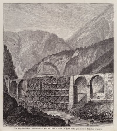 Wiadukt kolejowy nad rzeką Fella w Ponte di Muro, Friuli, Włochy (rycina) autorstwa German School