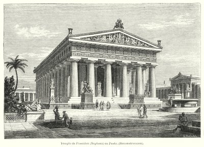 Rekonstrukcja starożytnej greckiej świątyni Posejdona, Paestum, Włochy (lito) autorstwa German School